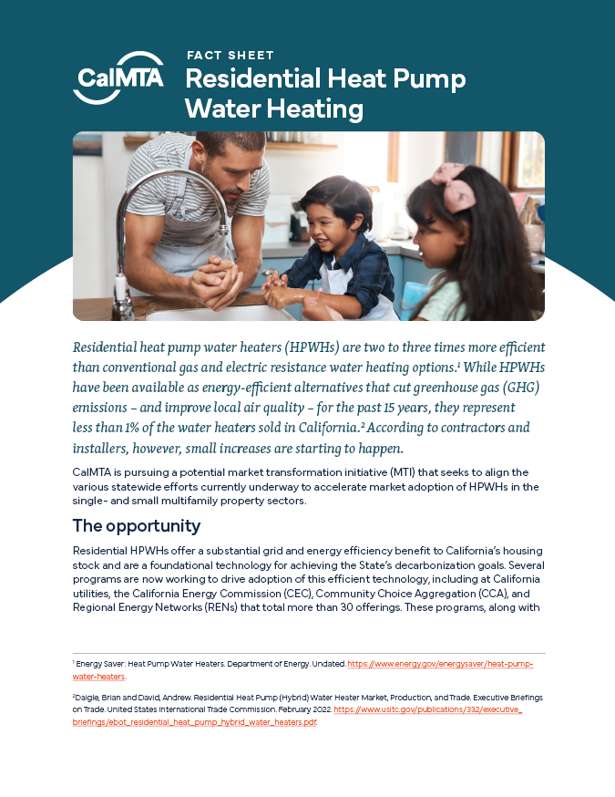 Residential Heat Pump Water Heating Fact Sheet