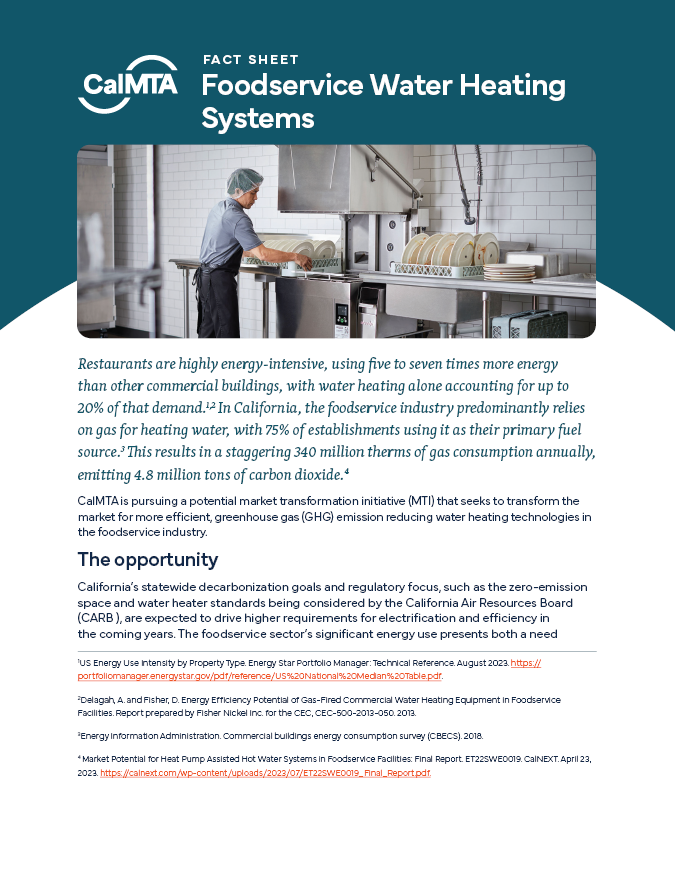 Foodservice Water Heating Systems Fact Sheet