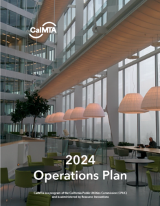 Cover of 2024 Operations Plan showing cafe in a modern office building